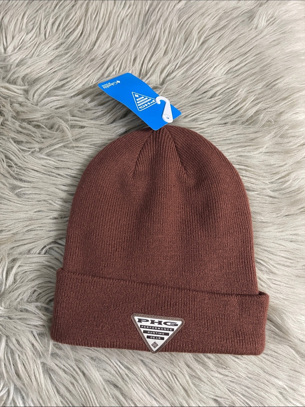 Columbia Brown Knit Cuffed Beanie with Logo Patch